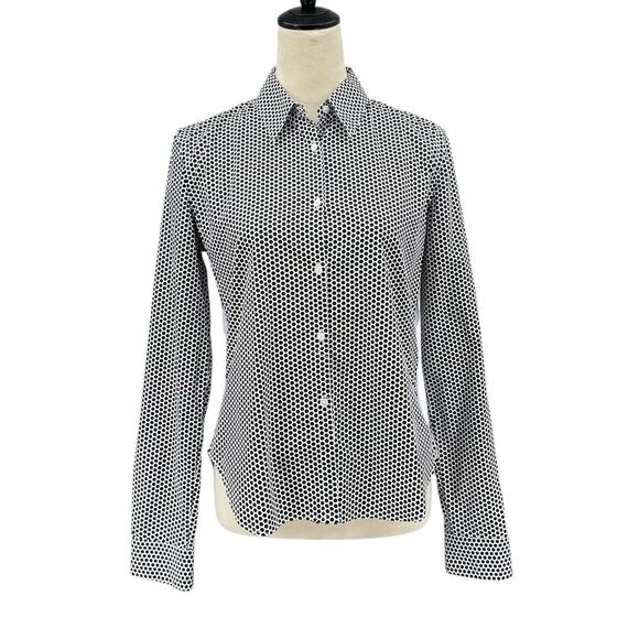 JED Black & White Polka Dot Contrast Blue Button Up Long Sleeve Cotton Shirt - Picture 1 of 11